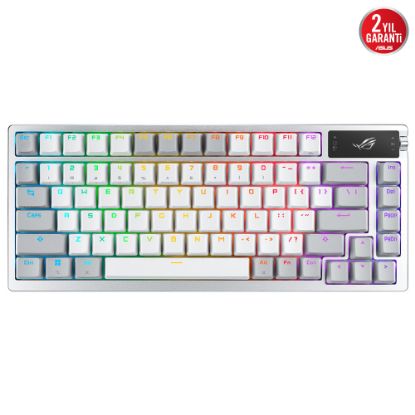 ASUS M701 ROG AZOTH/NX SNOW/PBT/UK OLED DISPLAY GASKET-MOUNT 3 KATMANLI IZOLASYON ABS TUSLAR 3 MOD BAGLANTI ROG/NX SWITCH OYUNCU KLAVYESI INGILIZCE BEYAZ resmi