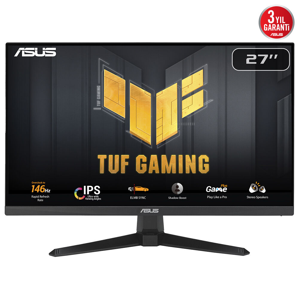 ASUS TUF GAMING VG279QE5A 27-inch, Full HD(1920x1080), Overclock to 146Hz, IPS, ELMB Sync, 1ms MPRT, Stereo speaker, Variable Overdrive, DisplayWidget Center resmi