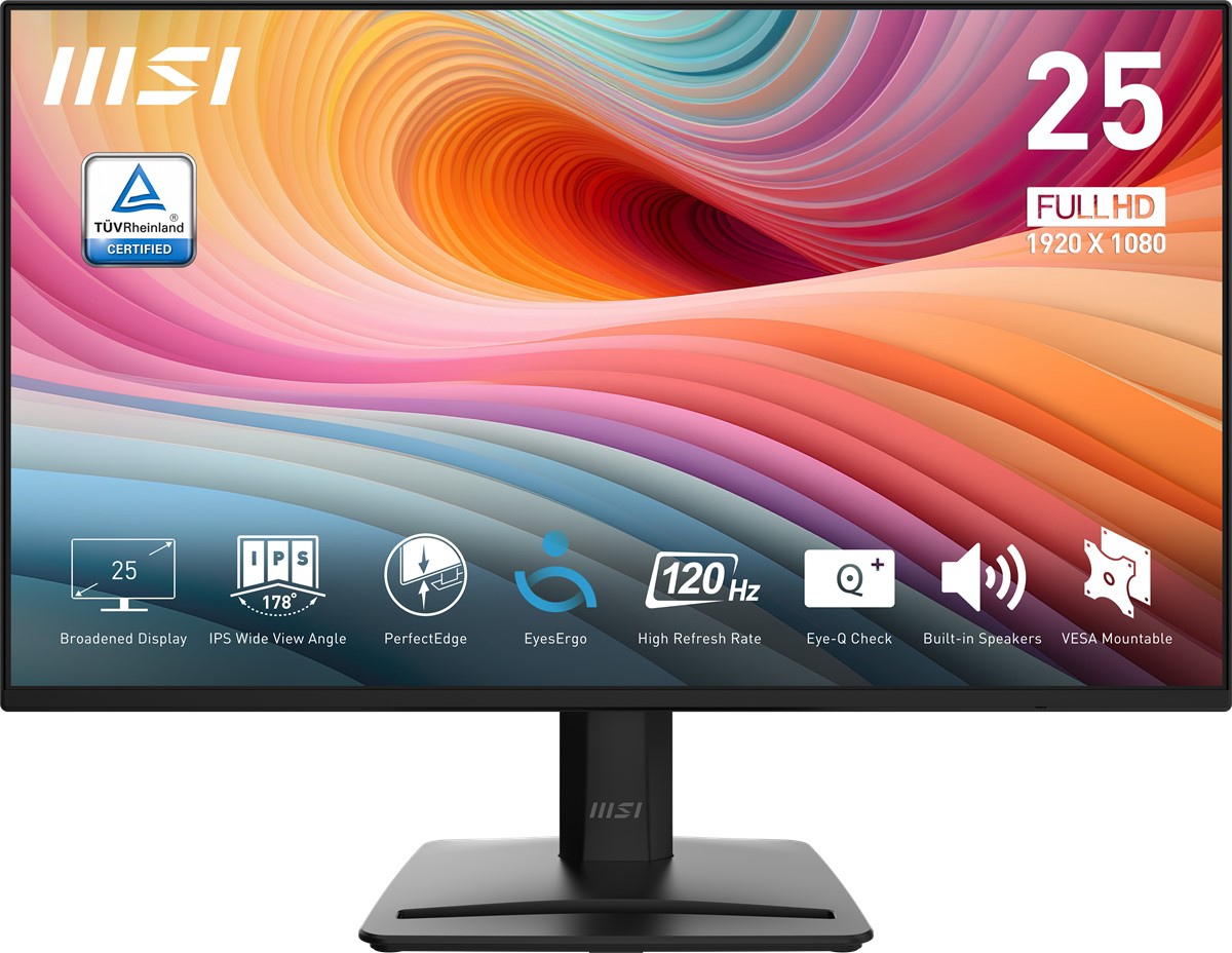 MSI 24.5 PRO MP252 E2 1920x1080 (FHD) 16:9 FLAT IPS 120HZ 1MS ADAPTIVE-SYNC MONITOR resmi