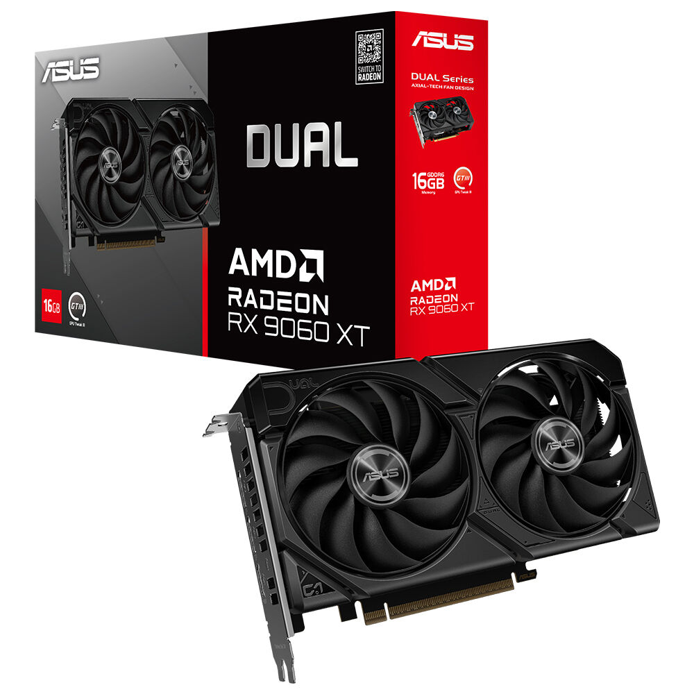 ASUS VGA DUAL-RX9060XT-16G-AMD-RADEON-RX 9060 XT-16G-16GB GDDR6-128bit-3250MHz-HDMI-2xDP-EKRAN KARTI resmi