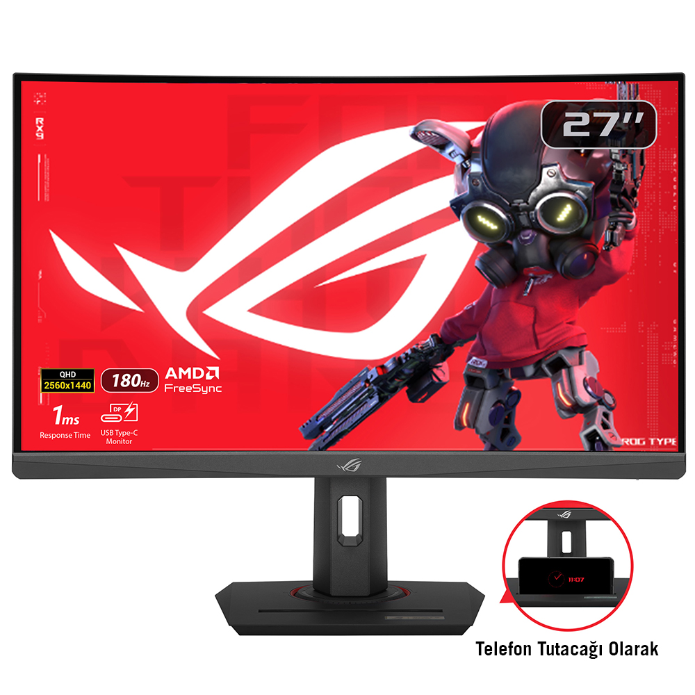 ASUS ROG STRIX XG27WCS 27 GAMING FAST VA 2K FREESYNC VE G-SYNC UYUMLU 2560x1440 1ms 180Hz 400cd DP HDMI USB-C VESA 3YIL ELMB HDR 400 YÜKSEKLİK AYARI USB-C PD7.5 W MONİTÖR resmi