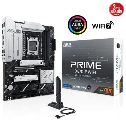 ASUS MB PRIME X870-P WIFI AMD X870 AM5 DDR5 8000 HDMI 2xUSB4 4x M2 USB3.2 WiFi 7 + BT AURA RGB 2.5Gbit LAN ATX 14+2+1(80A) Güç Aşamaları, Çift USB4, Gelişmiş AI Bilgisayarları için Hazır resmi