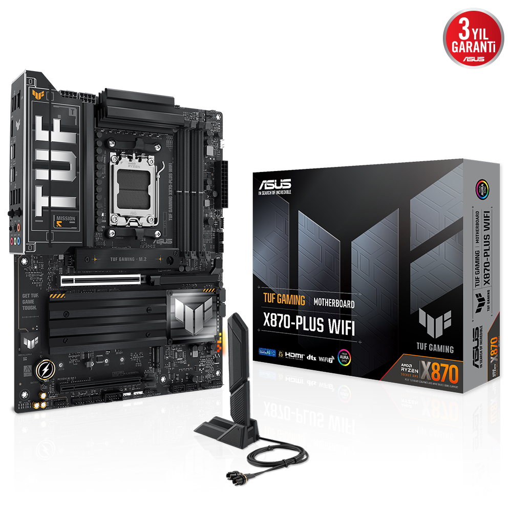 ASUS MB TUF GAMING X870-PLUS WIFI AMD X870 AM5 DDR5 8000 HDMI 2xUSB4 4x M2 USB3.2 WiFi 7 + BT AURA RGB 2.5Gbit LAN ATX 16+2+1(80A) Güç Aşamaları, Çift USB4, 4 x M.2 slots resmi