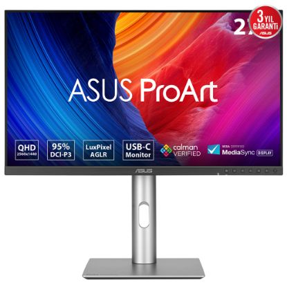 ASUS ProArt PA278CFRV 27 IPS HDR 2560x1440 5ms 100Hz 350cd DP HDMI USB-C Hoparlör VESA 3YIL 95% DCI-P3  Calman Verified  PD 96W PIVOT MONİTÖR resmi