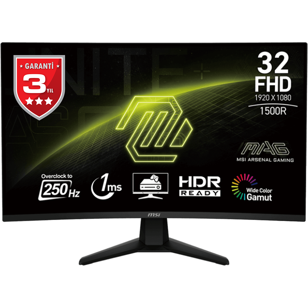 MSI 31.5 MAG 32C6X 1920x1080 (FHD) 16:9 CURVE 1500R VA 250HZ 1MS ADAPTIVE-SYNC GAMING MONITOR resmi