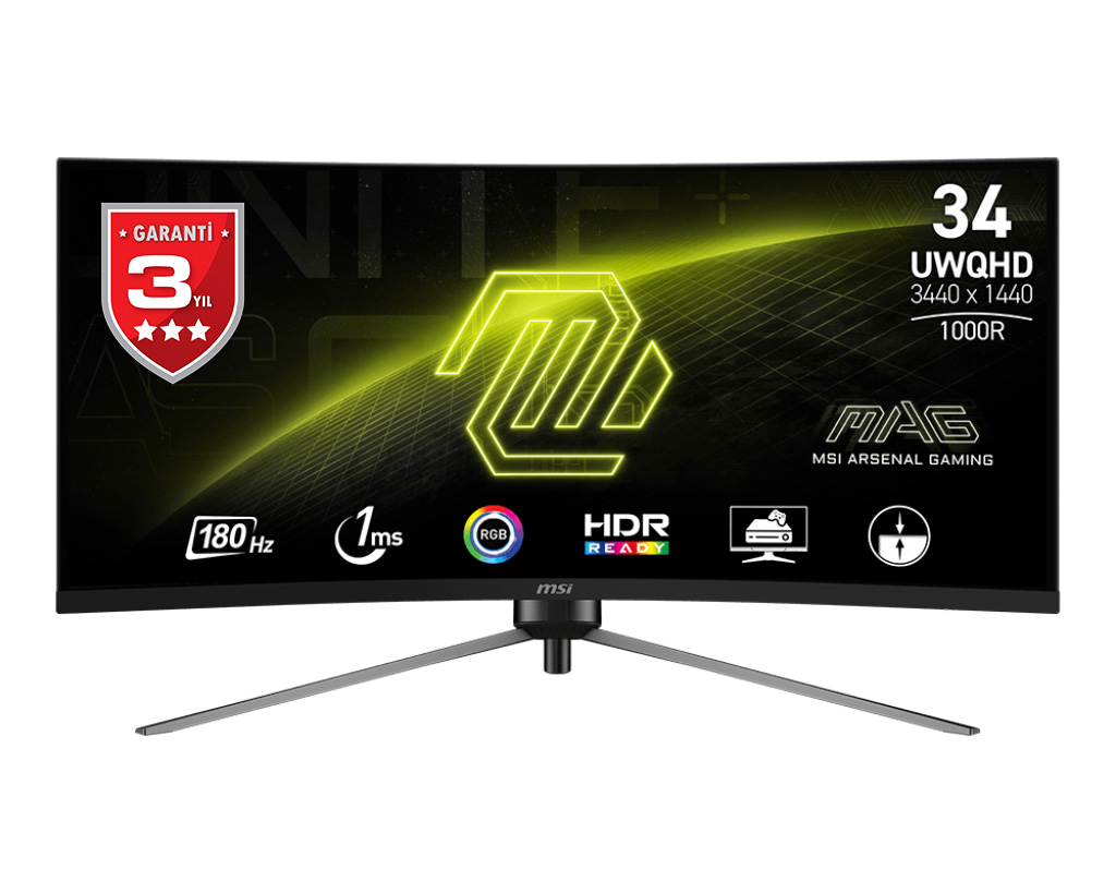 MSI 34 MAG 345CQR 3440x1440 (UWQHD) 21:9 CURVE 1000R VA 180HZ 1MS FREESYNC PREMIUM GAMING MONITOR resmi