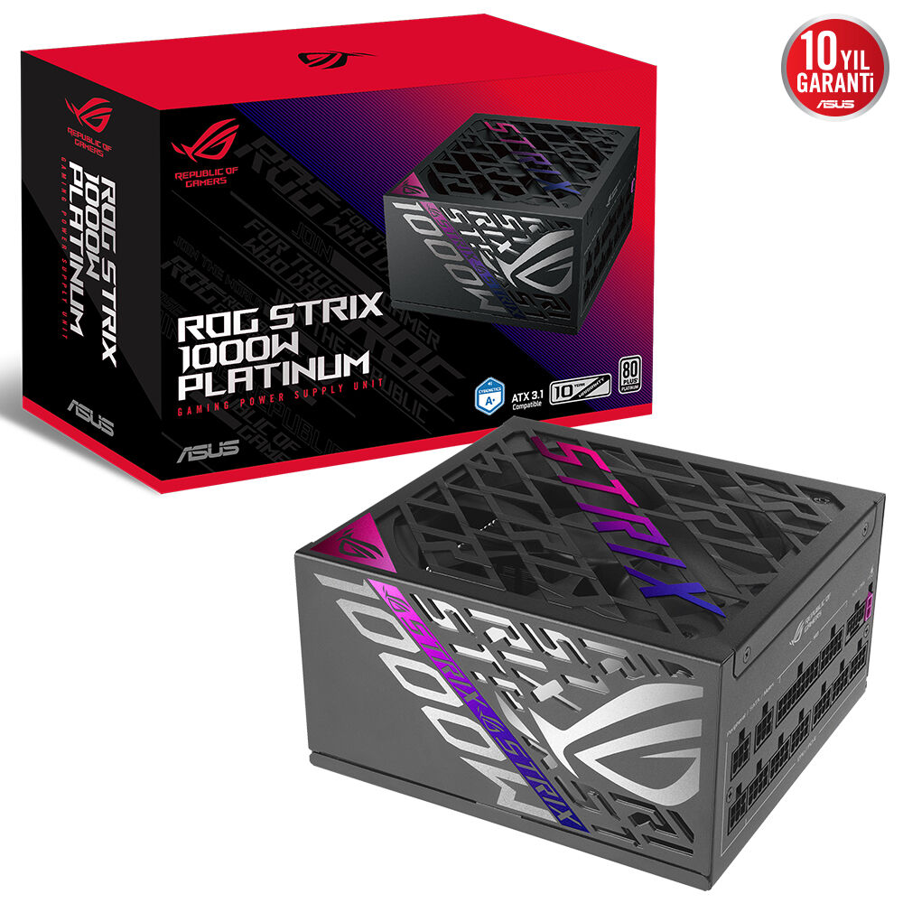 ROG-STRIX-1000P TAM MODÜLER GÜÇ KAYNAĞI, 80 PLUS PLATİNUM SERTİFİKALI, ATX 3.1, GaN MOSFET, “GPU-FIRST” PATENTLİ AKILLICA VOLTAJ DÜZENLEYİCİ, 10 YIL GARANTİ resmi