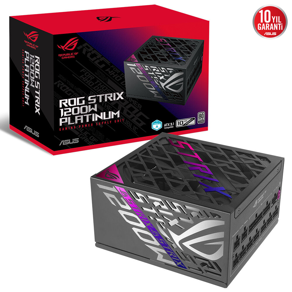 ASUS ROG-STRIX-1200P TAM MODÜLER GÜÇ KAYNAĞI, 80 PLUS PLATİNUM SERTİFİKALI, ATX 3.1, GaN MOSFET, AKILLICA VOLTAJ DÜZENLEYİCİ, 10 YIL GARANTİ resmi