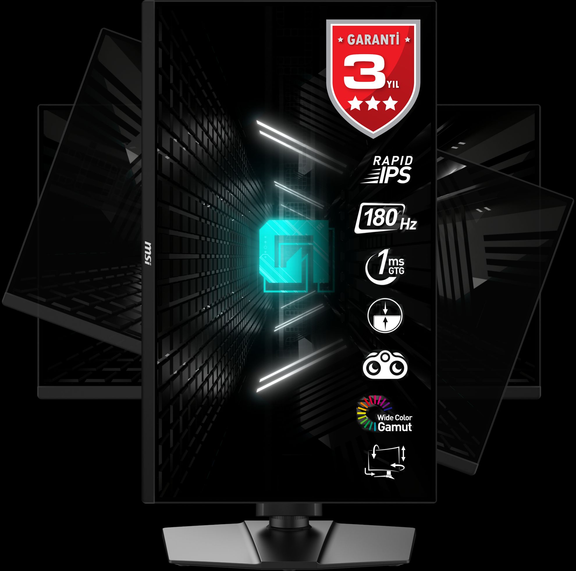 MSI 24.5 G255PF E2 1920x1080 (FHD) 16:9 FLAT RAPID IPS 180HZ 1MS ADAPTIVE-SYNC PIVOT GAMING MONITOR resmi