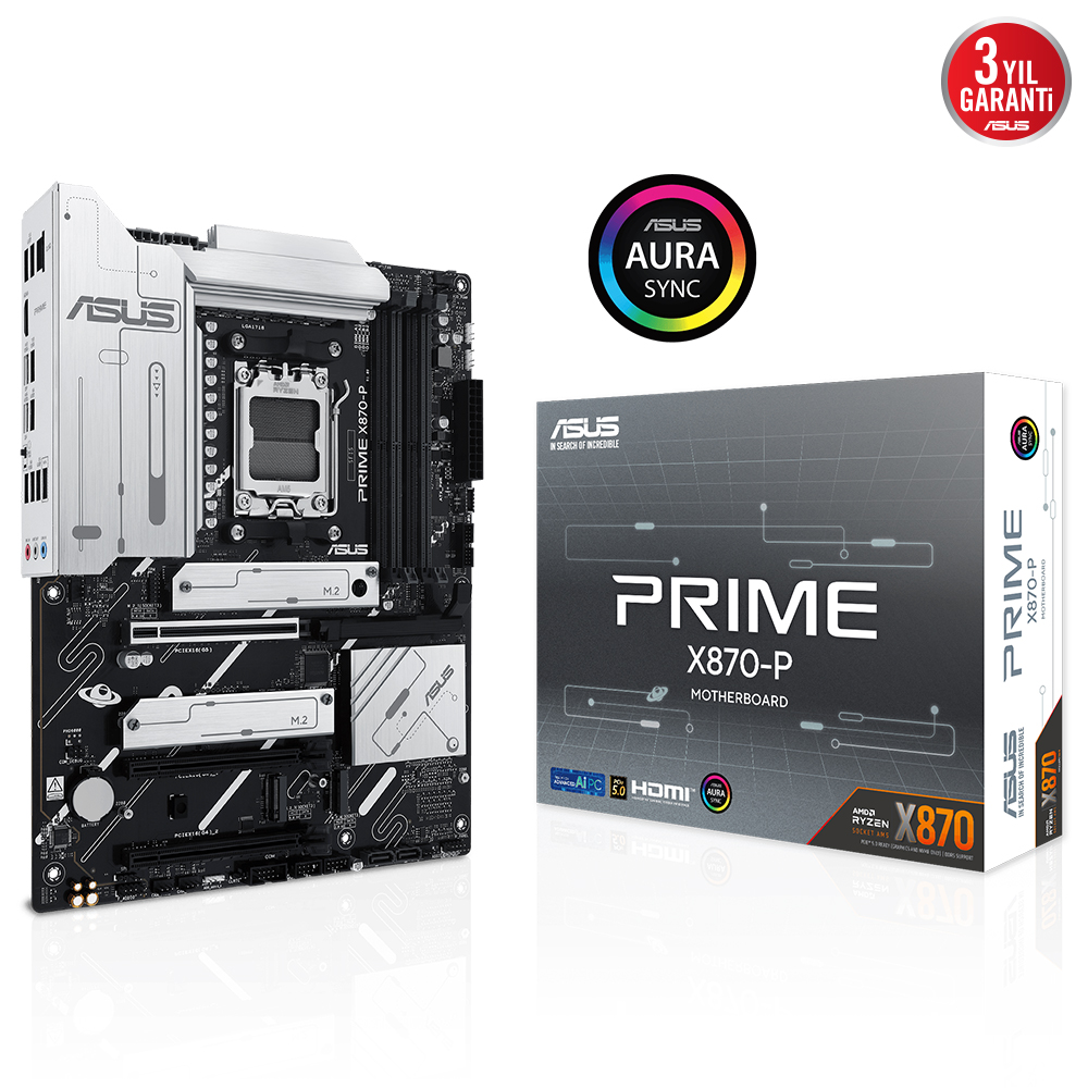 ASUS MB PRIME X870-P AMD X870 AM5 DDR5 8000 HDMI 2xUSB4 4x M2 USB3.2 AURA RGB 2.5Gbit LAN ATX 14+2+1(80A) Güç Aşaması, Çift USB4, PCIe Slot Q-Release resmi
