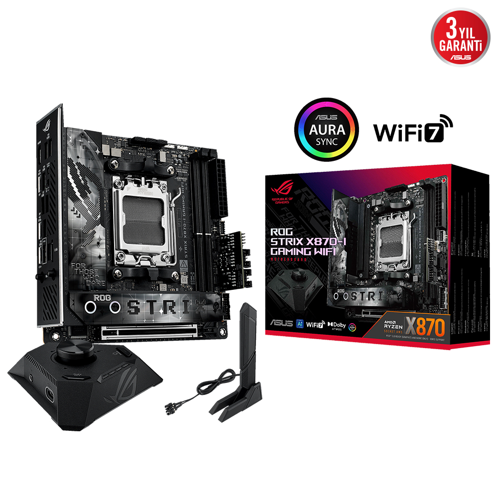 ASUS ROG STRIX X870-I GAMING WIFI AMD X870 AM5 DDR5 8400 HDMI 2xUSB4 2x M2 USB3.2 WiFi 7 + BT AURA RGB 2.5Gbit LAN Mini ITX 10+2+1 Güç Aşamaları, Çift USB4, ROG Strix HIVE II resmi