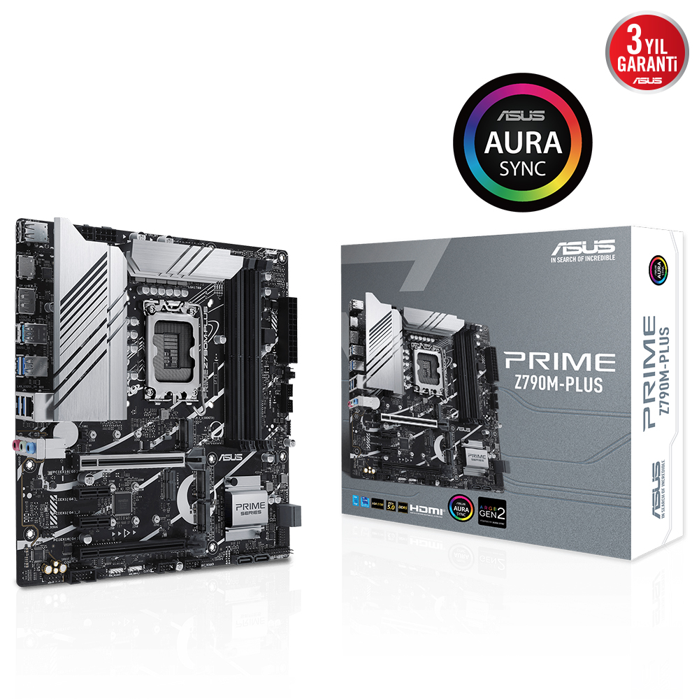 ASUS PRIME Z790M-PLUS Intel Z790 LGA1700 DDR5 7200 DP HDMI 3x M2 USB3.2 AURA RGB mATX ASUS 5X PROTECTION III ARMOURY CRATE AI SUITE 3 resmi
