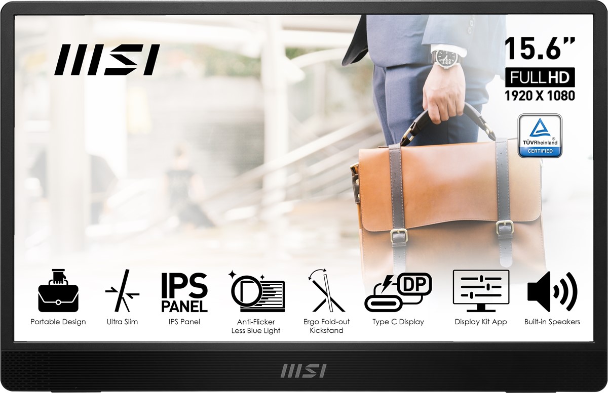 MSI 15.6 PRO MP161 E2U 1920x1080 (FHD) 16:9 FLAT IPS 60HZ 4MS ADAPTIVE-SYNC PORTATIF MONITOR resmi
