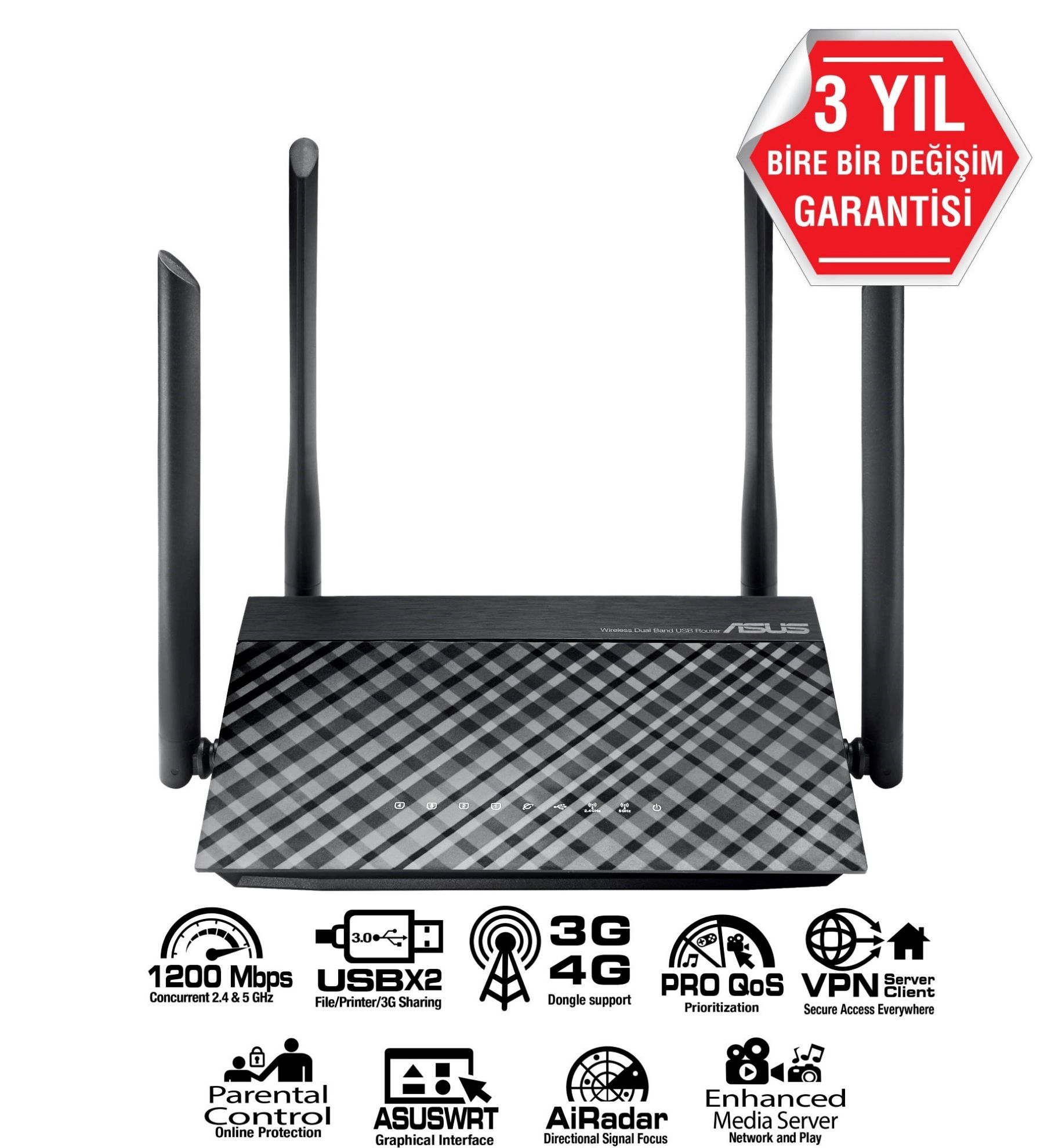 ASUS RT-AC1200 ROUTER AC1200 WİFİ5 DUAL-BAND resmi